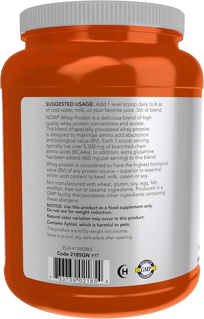 NOW Foods Sports Nutrition, Whey Protein, 26 g With BCAAs, Creamy Vanilla Powder, 2-Pound