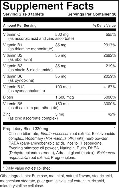 Stress and Adrenal Support - 90 Chewable Tablets - Citrusy Orange Flavor - Easily Digestible - by New Health Products
