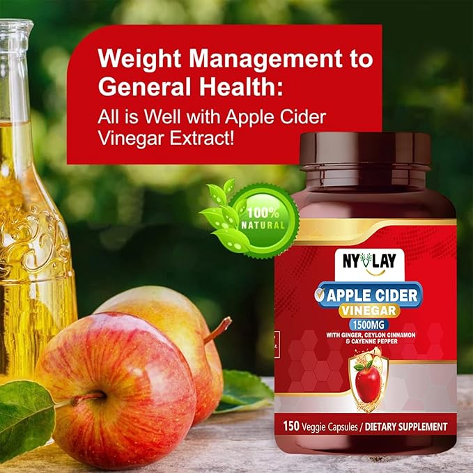 Apple Cider Vinegar 1500 MG 150 Capsules | Dietary Supplement | Extra Strength Natural Formulation | Support Strength & Energy