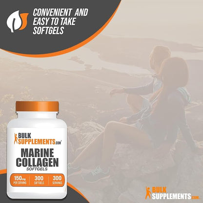 BulkSupplements.com Marine Collagen Softgels - Collagen Supplement, Fish Collagen Pills, Marine Collagen Peptides Pills - Gluten Free, 1 Softgel per Serving (150mg), 300 Softgels