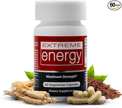 Extreme Energy - Fast, All-Day Energy Pills That Reduce Fatigue - All-Natural Energy Supplement for Women & Men - Boosts Energy, Alertness Without Crash or Jitters - 60 Capsules