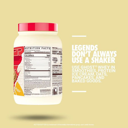 GHOST Whey Protein Powder, Nutter Butter - 2.4LB Tub, 26G of Protein - Peanut Butter Cookie Flavored Isolate, Concentrate & Hydrolyzed Whey Protein Blend