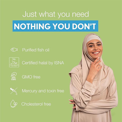 Noor Vitamins Halal Fish Oil, Halal Vitamins, Fish Oil Halal, Ultra Omega 3 Wild Peruvian Fish Oil (800 mg EPA & 400 mg DHA) Heart, Brain & Joint Support, Non-GMO & Gluten Free (120 Count)