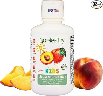 Go Healthy Kids Liquid Multivitamin - Vegan Vitamin Supplement Supports Children's Growth, Development & Immune Function, Ages 1 & Up, Delicious Fruit Flavor - 32 Servings