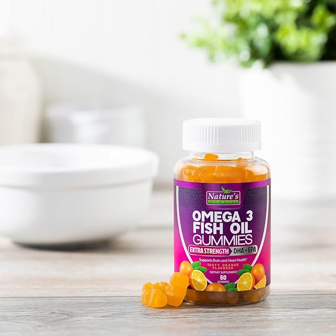 Omega Fish Oil Gummies - Delicious Orange Flavor Fish Oil Omega 3 Supplements with Heart Healthy EPA & DHA Fatty Acids for Heart, Joint & Brain Support - Omega 3 Fish Oil Gummy Vitamins - 60 Gummies