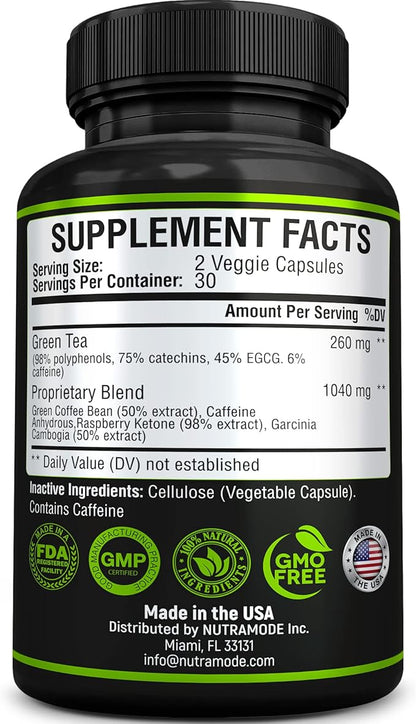 Premium Green Tea Extract Fat Burner Supplement EGCG-Natural Appetite Suppressant-Healthy Weight Loss Diet Pills That Work Fast for Women and Men-Detox Metabolism Booster to Burn Belly Fat Fast-2 pack