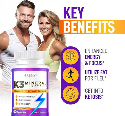 K3 Mineral Weight Loss Pills for Women and Men - K3 Salt Mineral, Vitamin + K3 Capsules Supplement for Weight Loss - 30 Days Supply
