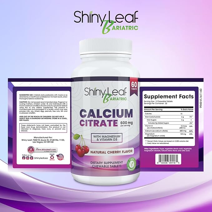 Bariatric Multivitamin with Iron Once-a-Day and Cherry Chewable Calcium Citrate for Post Bariatric Surgery Including Gastric Bypass and Sleeve (1 Year)