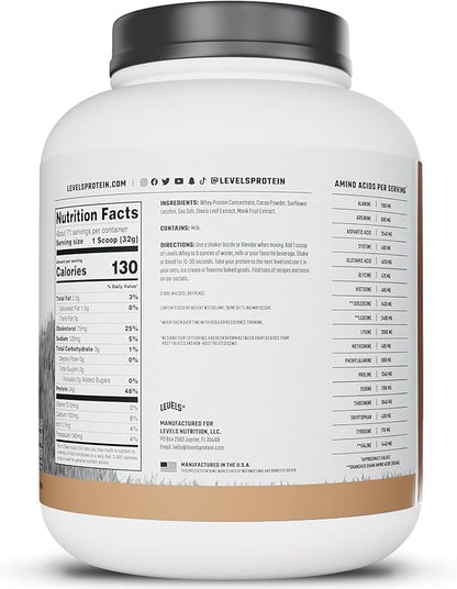 Levels Grass Fed Whey Protein Powder, No Artificials, 24G of Protein, Pure Chocolate, 5LB