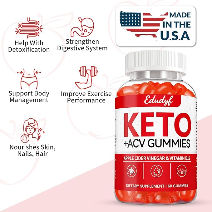 EDUDYF Keto ACV Gummies - 120 Count Gluten-Free, Gelatin-Free Apple Cider Vinegar Gummies with B12 for Keto Support, Vegetarian, Unique Flavor, Convenient Bottled Supplement for Men & Women