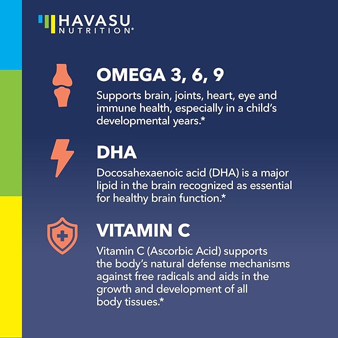 Omega 3 Kids Gummies | Omega 3-6-9 Vegetarian Plant-Based Fish Oil for Kids | EPA + DHA for Kids 2+ | Body & Brain Development | No Fishy Taste | Lemon & Orange Flavors | 60 Vegan Fish Oil Gummies