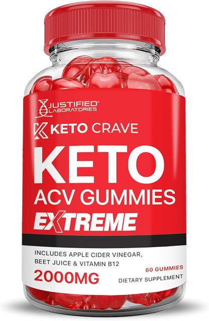 (3 Pack) Keto Crave Keto ACV Gummies Extreme 2000MG Keto Crave Keto Gummies Advanced Formula Apple Cider Vinegar with Pomegranate Beet Juice Powder B12 Vegan Non GMO 180 Gummys