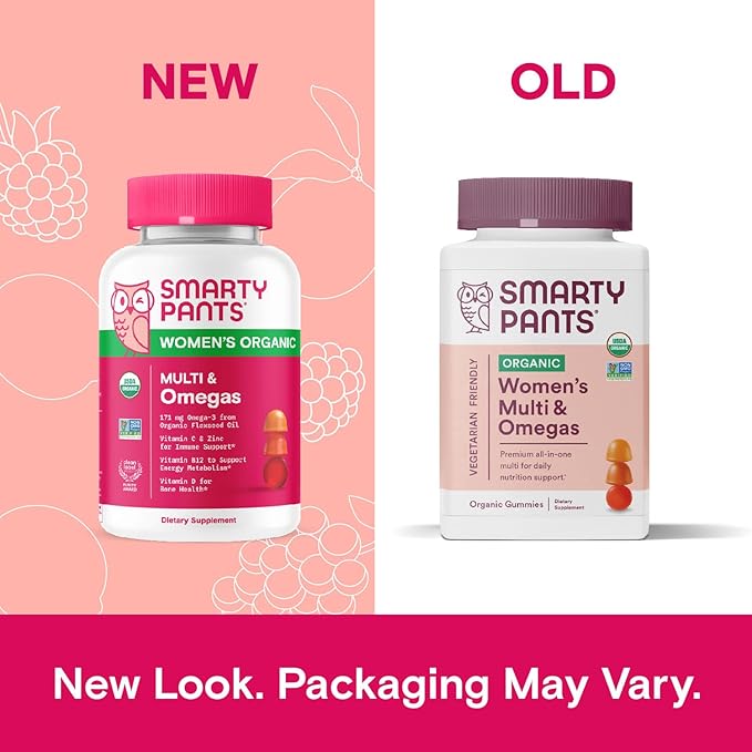 SmartyPants Organic Women's Multivitamin Gummies: Biotin, Methylfolate, Omega 3 (ALA), Vitamin D3, C, Vitamin B12, B6, Vitamin A, K & Zinc, Gluten Free, Vegetarian, 120 Count (30 Day Supply)