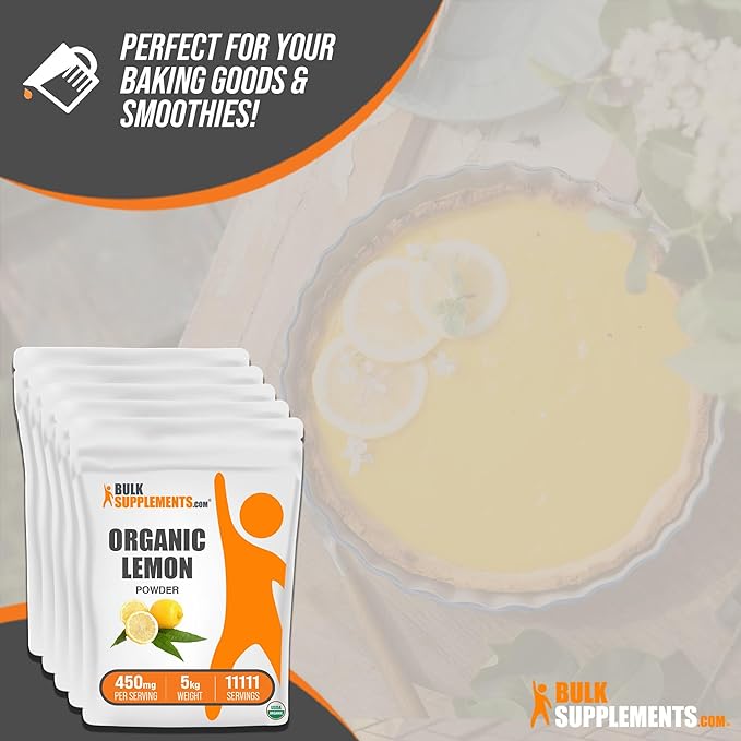 BulkSupplements.com Organic Lemon Powder - Natural Vitamin C Source, Fruit Powder, Lemon Flavoring - for Smoothies & Juice, Gluten Free - 450mg per Serving, 5kg, Pack of 5 (11 lbs)