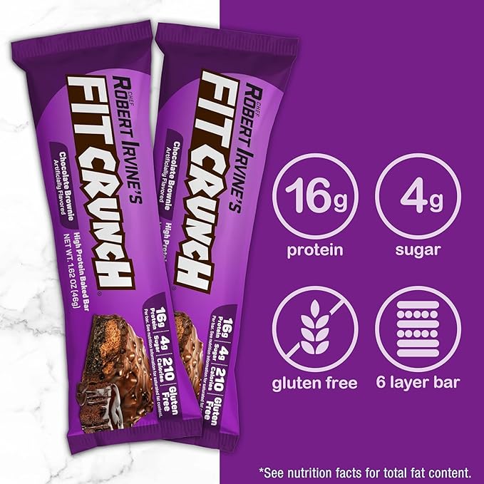 FITCRUNCH Snack Size Protein Bars, 6-Layer Baked Bar, 4g of Sugar, Gluten Free & Soft Cake Core (18 Bars, Chocolate Brownie)