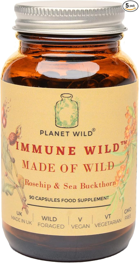 Immune Wild™| Wild Rosehip and SeaBuckthorn Formula for Immune Support | 90 Capsules | Made in UK | Rich in Omega Blend Fatty Acids, Multivitamins and Antioxidants | Zero Preservatives and Additives.