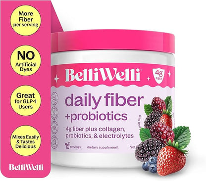 Daily Fiber Supplement Powder with Collagen, Probiotics & Electrolytes | Supports Digestive Health, Gut Balance & Debloating | Wild Berry | 16 Servings