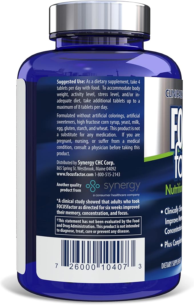 Focus Factor Nutrition for The Brain Improved Memory & Concentration Brain Supplement, 150 Count, 1 Pack (10407)