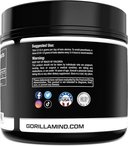 Gorilla Mode Beta-Alanine – Carnosine Precursor/Enhanced Muscular Endurance / 3.2 Grams per Servings