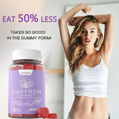 Sugar Free Saffron Gummies - Saffron Supplement Gummies 100% Pure Saffron Extract Whole Herb Gummies with Honey for Mood & Power, Vitamin B6, B12, D3, C - Organic, Vegan, Mixed Berry Flavor - 120Cts