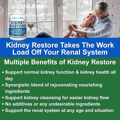 Kidney Restore Kidney Cleanse and Kidney Health Supplement to Support Normal Kidney Function, Vitamins for Kidney Health 60 caps - 2 Pack