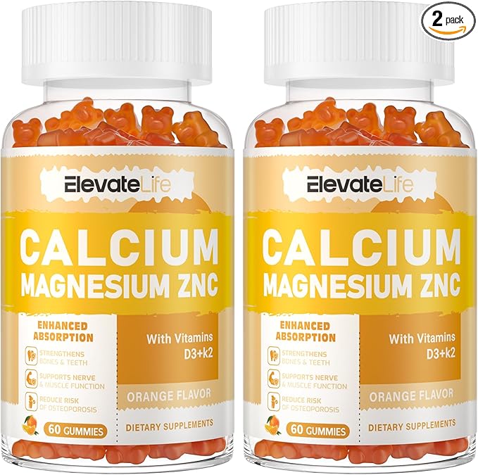 Calcium Magnesium Zinc Gummies with Vitamin D3 & K2 - High Potency Enhanced Absorption -120 Orange Gummies Flavored