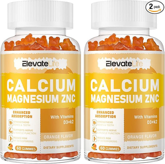 Calcium Magnesium Zinc Gummies with Vitamin D3 & K2 - High Potency Enhanced Absorption -120 Orange Gummies Flavored