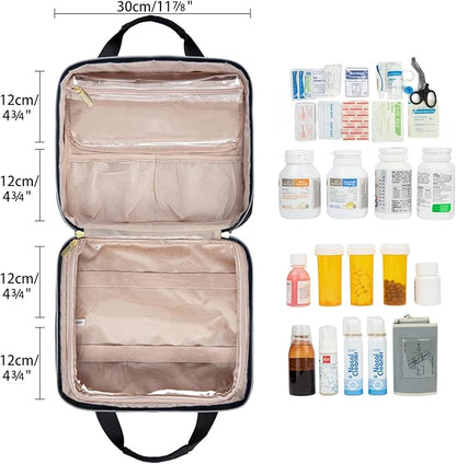 Leudes Travel Pill Bottle Organizer,Medicine Organizer and Storage,Home Medication Bag, Cases,Carrier for Pills,Vitamin,Fish Oil,Supplements for Women and Men (Large, Black)