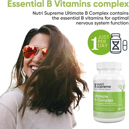 Nutri Supreme Ultimate B Complex, Highly Absrobable Essential B Vitamins with Methylfolate to Support Nervous System Function, 60 Capsules