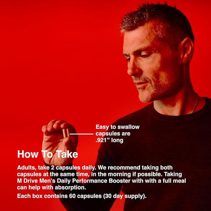 Mdrive Men's Daily Performance Complex Support Supplement - Ashwaghanda, Tongkat Ali, Ginseng, Maca & Vitamin D, 60 Capsules, 30 Day Supply