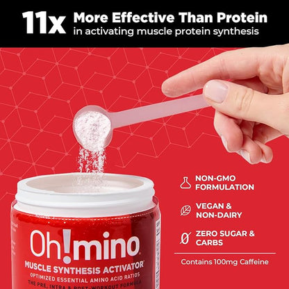 Oh!mino Amino Acid Energy Blend - Pre-Post Workout Powder, BCAA Amino Acids, Workout Recovery Drink, Muscle Synthesis Activator, Caffeinated Tropical Splash, 280 g, 40 Servings