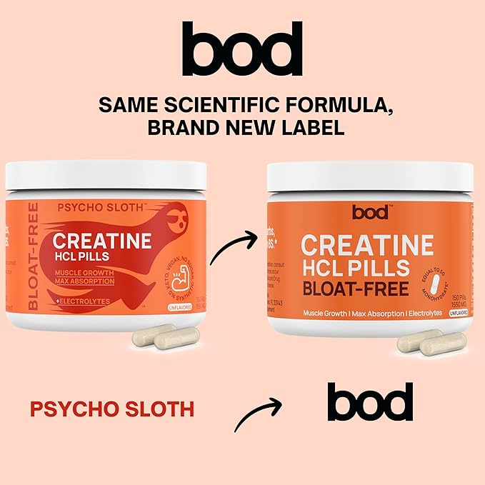 BOD Creatine Capsules HCL Pills for Muscle Support, Endurance, No Bloat, No Load, Monohydrate Micronized Alternative, Unflavored Creatine for Women and Men, Vegan, Keto, 150 Capsules, 75 Servings