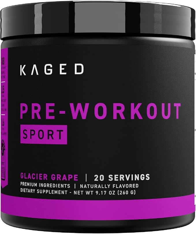Kaged Pre-Kaged Sport Pre Workout Powder | Glacier Grape | Energy Supplement for Endurance | Cardio, Weightlifting Sports Drink | 20 Servings