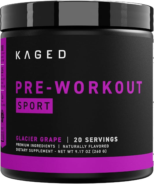 Kaged Pre-Kaged Sport Pre Workout Powder | Glacier Grape | Energy Supplement for Endurance | Cardio, Weightlifting Sports Drink | 20 Servings