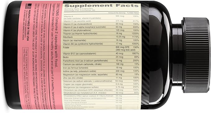 Optimum Nutrition Opti-Women, Vitamin C, Zinc and Vitamin D for Immune Support Womens Daily Multivitamin Supplement with Iron, Capsules, 120 Count