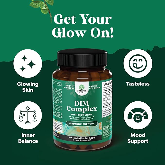 Extra Strength Diindolylmethane DIM Supplement - DIM Complex Men and Womens Hormone Balance Supplement with DIM SGS and Calcium D-Glucarate - Herbal DIM Supplement for Men and Women 30 Servings
