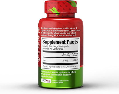 ORZAX Iron Supplement 25 mg -Liposomal Technology- High Bioavailability 90 Vegetable Capsules, Helps New Blood Cell Production, Non-Constipating, Non-GMO & Gluten Free, for Women, Men, Adults