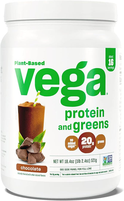 Vega Protein and Greens Protein Powder, Chocolate - 20g Plant Based Protein Plus Veggies, Vegan, Non GMO, Pea Protein for Women and Men, 1.2 lbs (Packaging May Vary)