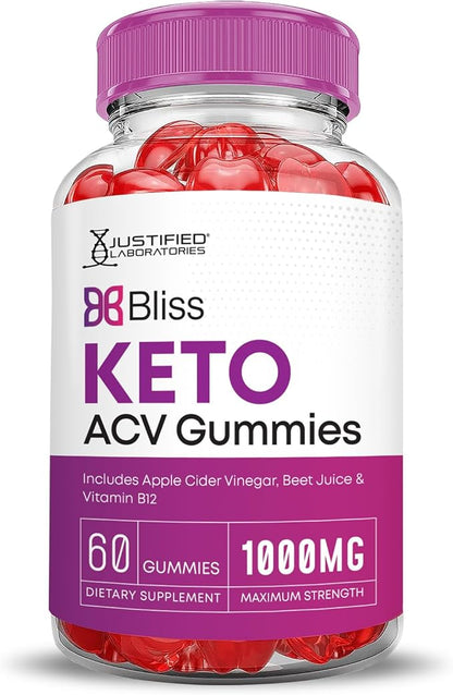 Bliss Keto ACV Gummies Advanced Formula 1000MG Bliss Keto Gummies Apple Cider Vinegar Boost Formulated with Pomegranate Beet Juice Powder B12 Vegan Non GMO 60 Gummys