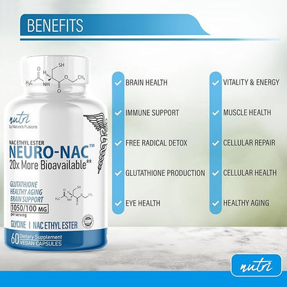 Neuro NAC Supplement N-Acetyl Cysteine Ethyl Ester (2 Pack)- 20x More Bioavailable Than NAC 600 mg - Boost Glutathione 10x More Than Liposomal Glutathione - N Acetyl Cysteine Ethyl Ester 120 Capsules