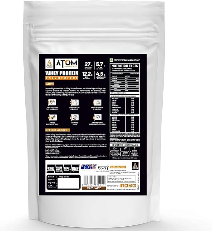 Asitis Nutrition AS-IT-is Atom Whey Protein 1kg/35.2 Oz with Digestive Enzymes | USA Labdoor Certified for Accuracy & Purity | Cafã© Latte Flavor | 27g Protein Cross-Flow Microfiltered Gluten-Free