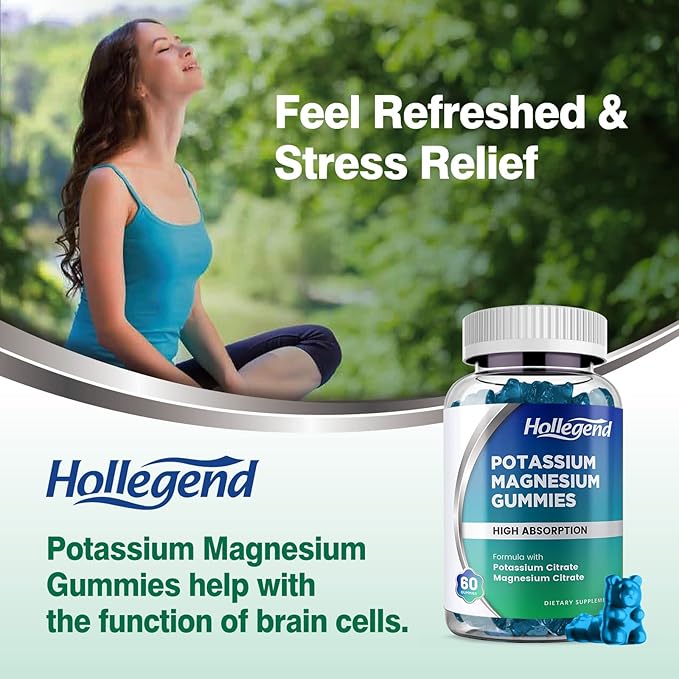 Potassium Magnesium Gummies, High Absorption Potassium Citrate 99mg Magnesium Citrate 180mg, Chewable Gummy Supplements for Leg Cramps & Muscle, 60 Count