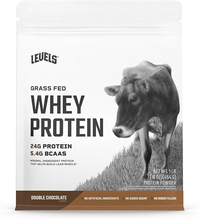 Levels Grass Fed Whey Protein Powder, No Artificials, 24G of Protein, Double Chocolate, 1LB