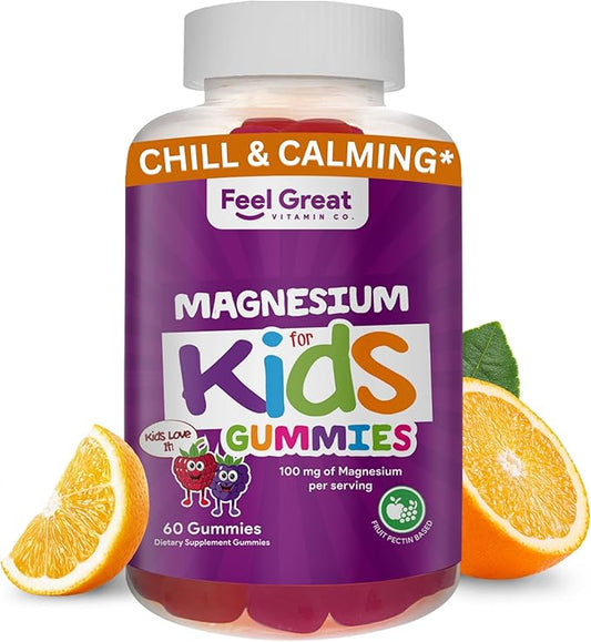 Feel Great Kids Calm Magnesium Gummies - Magnesium Supplement for Children - Magnesium Citrate Gummies - 60 Count