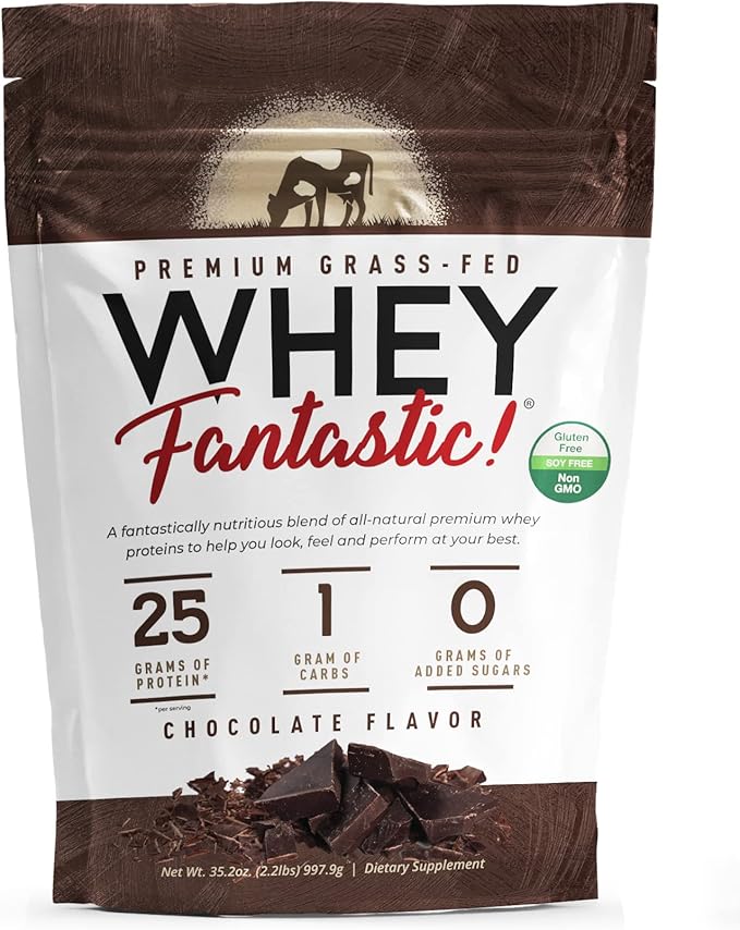 Whey Fantastic Chocolate - 100% Natural Grass Fed Whey Protein Powder - Unique 3-Whey Blend of Whey Isolate, Concentrate & Hydrolysate Provides 25g of Protein per Serving - 2.34lb-28 Servings