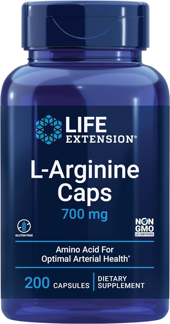 Life Extension L-Arginine Caps - L-Arginine Supplement for Men and Women with Vitamin C - for Immune System Support and Cardiovascular Health -700 mg – Gluten-Free, Non-GMO – 200 Capsules