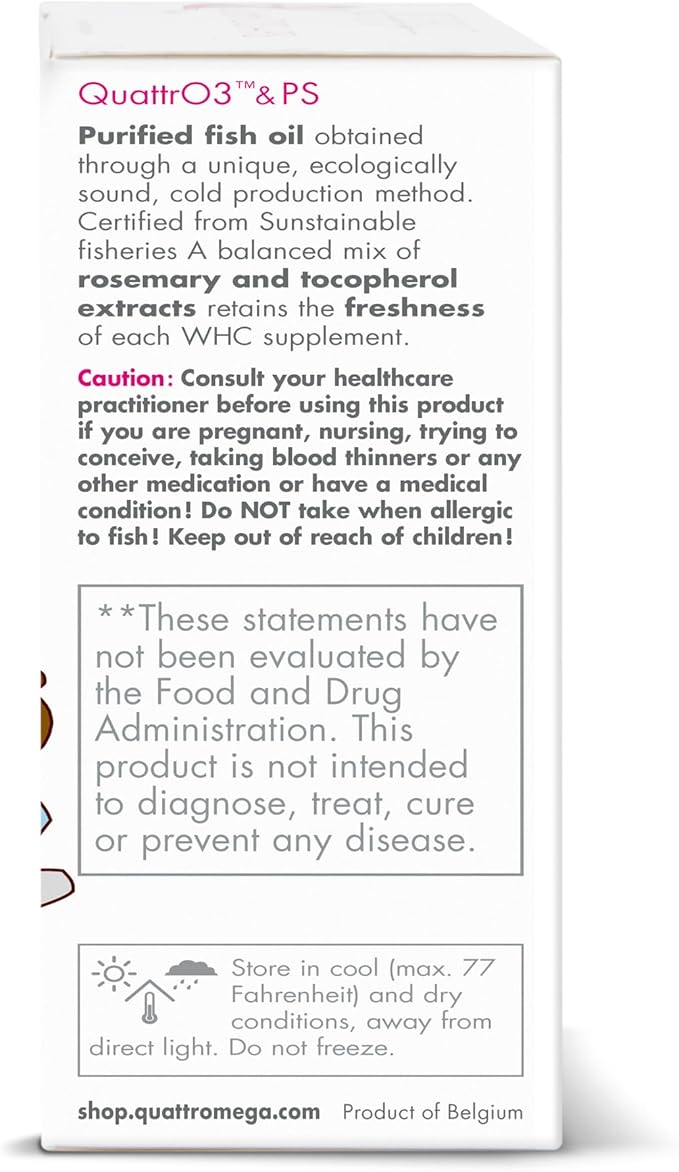 WHC, QuattrO3 & PS, Fish Oil Complex for Children (60 Softgels) - Omega-3 Triglycerides, Vitamin D3, GLA, Phosphatidylserine, Tutti-Frutti Strawberry