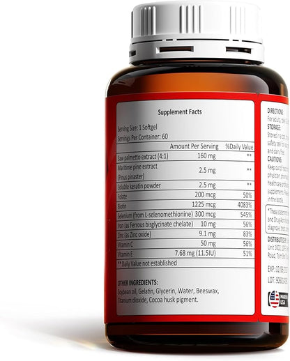 Hair Growth Supplement, Hair Care Support for Strength, Thickness Growth, with Biotin, Vitamin A, C, E, Zinc, 60 Capsules