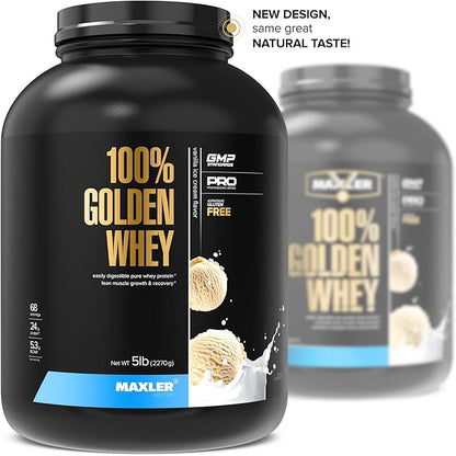 Maxler 100% Golden Whey Protein - 24g of Premium Whey Protein Powder per Serving - Pre, Post & Intra Workout - Fast-Absorbing Whey Hydrolysate, Isolate & Concentrate Blend - Vanilla Ice Cream 5 lbs