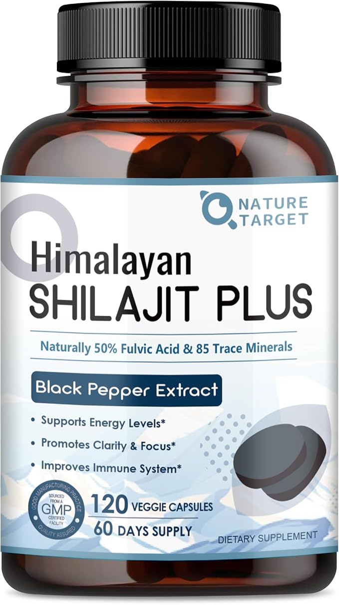 Shilajit, Pure Shilajit with 50% Naturally Occuring Fulvic Acid for Energy Boost, 85+ Trace Minerals, Shilajit for Men & Women, 500 MG Shilajit Capsules, 120 Capsules
